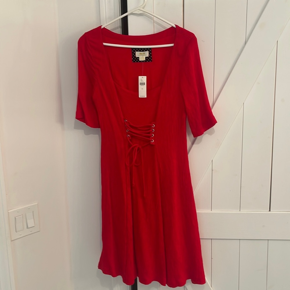 New Maeve Anthropologie Juliet Red Corset Lace Up Dress - Size 12 - Retail $158